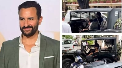 Saif Ali Khan took his son Jehangir for a special ride in his new jeep. Saif Ali Khan took his son Jehangir for a special ride in his new jeep.