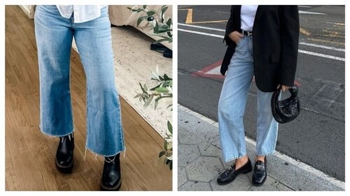 Wide-leg jeans are paired with boots or loafers. (Pinterest)