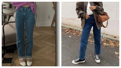 Straight-fit jeans paired wth mary jane and sneakers. (Pinterest)