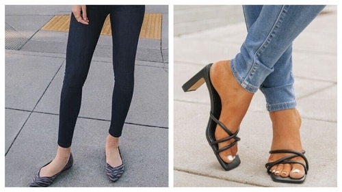 Skinny jeans are paired with ballerina flats and strappy heeled sandals. (Pinterest)