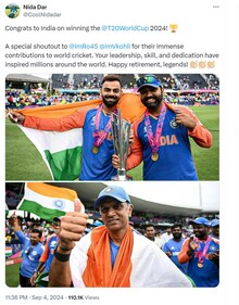 Nida Dar's late post on India's T20 World Cup win and Rohit and Kohli's retirement Nida Dar's late post on India's T20 World Cup win and Rohit and Kohli's retirement