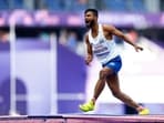Praveen Kumar of India reacts during the men's high jump event at Paralympics