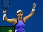Jessica Pegula (USA) reacts after beating Karolina Muchova (CZE) to enter US Open final
