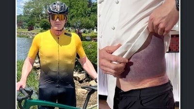 Gordon Ramsay's bike spun 180 degrees following the jolt, tossing him from his two-wheeler. (Instagram/Gordon Ramsay) Gordon Ramsay's bike spun 180 degrees following the jolt, tossing him from his two-wheeler. (Instagram/Gordon Ramsay)