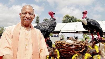 Chief minister Yogi Adityanath during the inauguration of Jatayu Conservation and Breeding Centre, in Gorakhpur district. (PTI Photo) Chief minister Yogi Adityanath during the inauguration of Jatayu Conservation and Breeding Centre, in Gorakhpur district. (PTI Photo)
