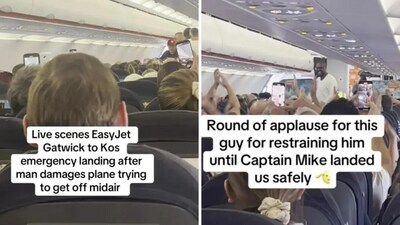 A drunk man trying to enter a cockpit was arrested after the flight’s emergency landing in Germany. (Screengrab) A drunk man trying to enter a cockpit was arrested after the flight’s emergency landing in Germany. (Screengrab)