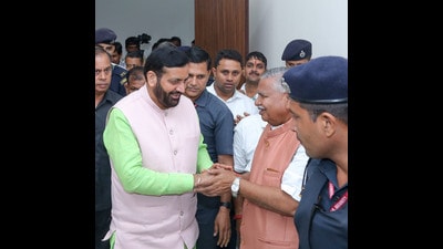 Haryana chief minister Nayab Singh Saini interacting with party members in Rohtak on Friday. (HT Photo) Haryana chief minister Nayab Singh Saini interacting with party members in Rohtak on Friday. (HT Photo)