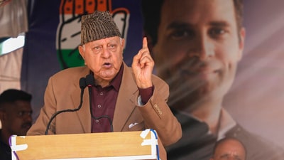National Conference (NC) president Farooq Abdullah addresses a public meeting in Anantnag district on September 4, (PTI) National Conference (NC) president Farooq Abdullah addresses a public meeting in Anantnag district on September 4, (PTI)