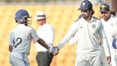 India B team player Musheer Khan being congratulated by India A team player K L Rahul (PTI) India B team player Musheer Khan being congratulated by India A team player K L Rahul (PTI)