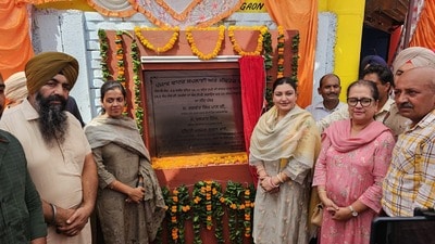 Punjab cabinet minister Anmol Gagan Maan after inaugurating the construction of a 18.5 MLD sewage treatment plant and laying of 4.2-km sewer lines at Nayagaon. (HT Photo) Punjab cabinet minister Anmol Gagan Maan after inaugurating the construction of a 18.5 MLD sewage treatment plant and laying of 4.2-km sewer lines at Nayagaon. (HT Photo)