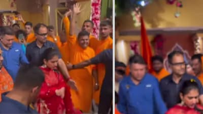 Anant Ambani and Radhika Merchant welcoming Lord Ganesh idol at Antilia. Anant Ambani and Radhika Merchant welcoming Lord Ganesh idol at Antilia.