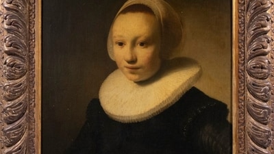 This photo shows a 17th-century painting, “Portrait of a Girl,” by the Dutch artist Rembrandt. (AP)