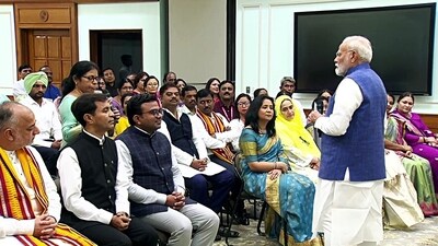 Prime Minister Narendra Modi interacts with the teachers who were conferred the National Teachers Awards 2024.&nbsp; (ANI)