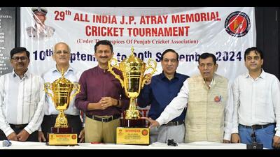 Tournament convener Vivek Atray (third from left), along with other officials, during press conference regarding 29th All India JP Atray Memorial cricket tournament at the Chandigarh Press Club on Friday. (Keshav Singh/HT) Tournament convener Vivek Atray (third from left), along with other officials, during press conference regarding 29th All India JP Atray Memorial cricket tournament at the Chandigarh Press Club on Friday. (Keshav Singh/HT)