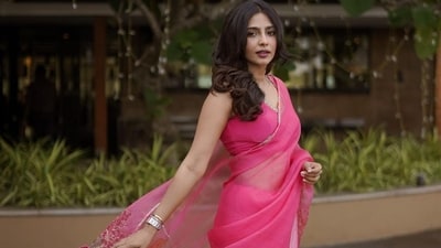 Or this see through saree in the most gorgeous shade of pink, complemented by her soft hair and makeup, apart from minimal jewellery. Or this see through saree in the most gorgeous shade of pink, complemented by her soft hair and makeup, apart from minimal jewellery.