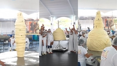 Gobierno del Estado de Oaxaca and Municipio Reyes Etla from Mexico have set the Guinness World Record for making the largest string cheese ball. (Photos: Instagram/guinnessworldrecords)