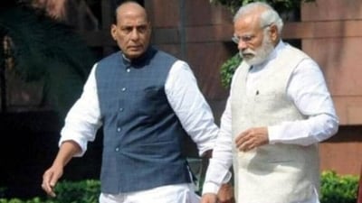 Defence minister Rajnath Singh with Prime Minister Narendra Modi. Defence minister Rajnath Singh with Prime Minister Narendra Modi.