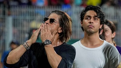 Actor and Kolkata Knight Riders (KKR) co-owner Shah Rukh Khan greets the crowd at IPL 2024 as son Aryan Khan looks on. (File Photo/PTI) Actor and Kolkata Knight Riders (KKR) co-owner Shah Rukh Khan greets the crowd at IPL 2024 as son Aryan Khan looks on. (File Photo/PTI)