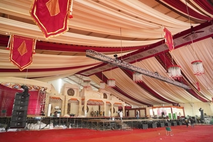 Preparations of the pandal are in full swing at the 8th Ganpati Mahotsava in DDA Ground, Burari.