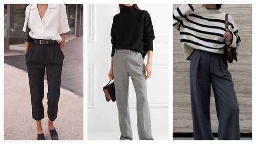 Trousers can be both corporate sleek and autumn cozy. They go with both classic shirts and oversized knitted sweaters and turtlenecks. (Pinterest) Trousers can be both corporate sleek and autumn cozy. They go with both classic shirts and oversized knitted sweaters and turtlenecks. (Pinterest)