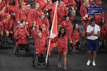 Canadian athletes parade during the Opening Ceremony for the 2024 Paralympics. (AP) Canadian athletes parade during the Opening Ceremony for the 2024 Paralympics. (AP)