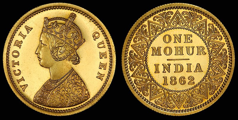 A mohur from 1862 bearing the face of Queen Victoria. (Wikimedia) A mohur from 1862 bearing the face of Queen Victoria. (Wikimedia)