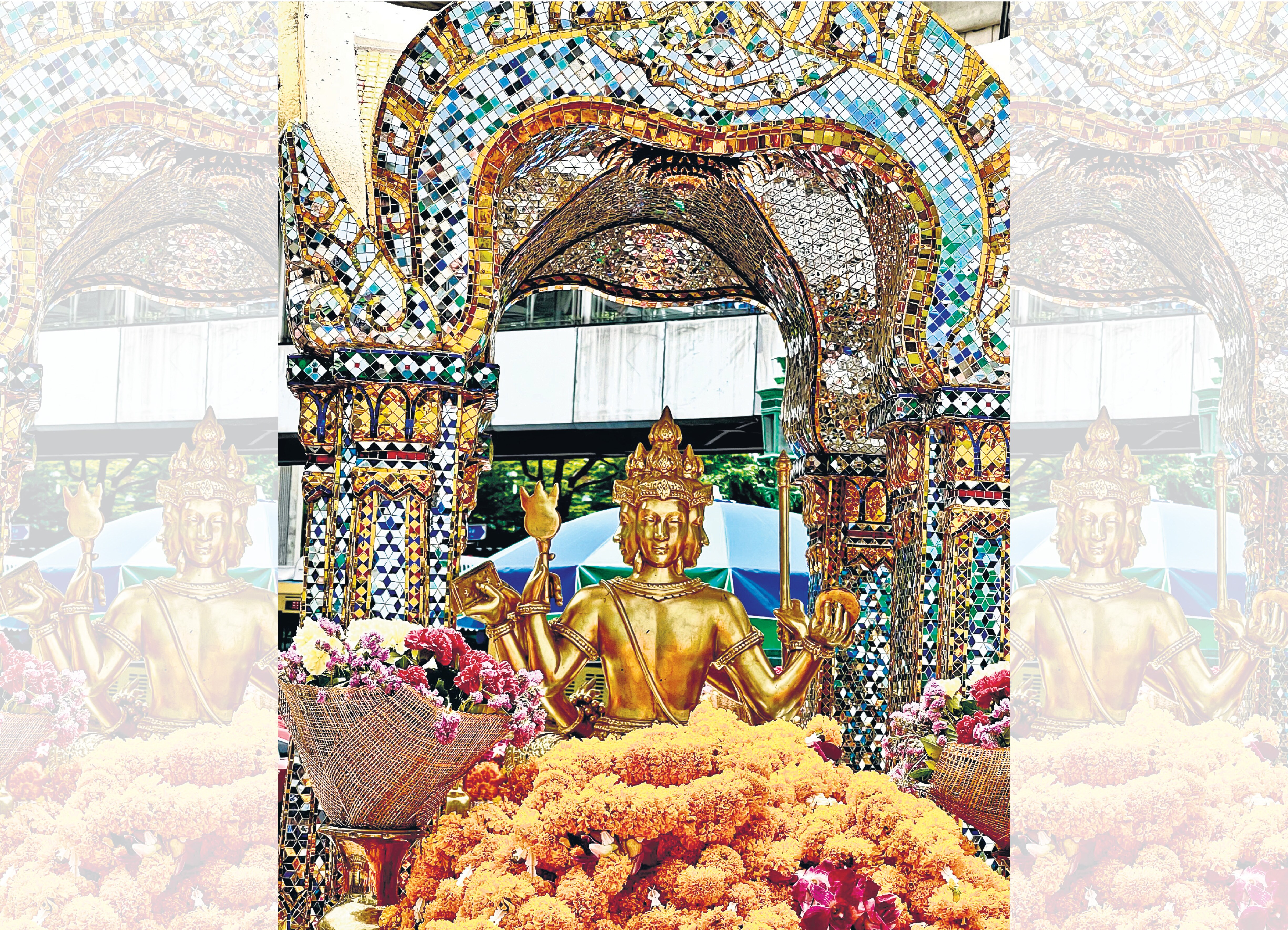 The Erawan shrine in Bangkok is dedicated to Brahma. The Erawan shrine in Bangkok is dedicated to Brahma.