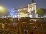Delhi Police barricades at Connaught Place in New Delhi.