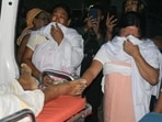 Family members of a person who was killed when a missile struck mourn at Moirang in Manipur on September 6, 2024.