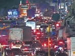 Mumbai, India. Sep 06, 2-024: Heavy traffic congestion on Eastern Express Highway between Chembur and Ghatkopar due to the flyover work at Cheda Nagar, Ghatkopar in Mumbai, India. Sep 06, 2024. (Photo by Raju Shinde/HT Photo) (Hindustan Times)