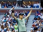 Sep 6, 2024; Flushing, NY, USA; Jannik Sinner of Italy in action against Jack Draper of Great Britain on day twelve of the U.S. Open