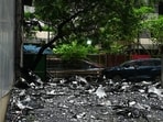The fire brigade deployed around 50 personnel with breathing apparatus sets to access the offices, which had to be forcibly opened. The fire originated from a short circuit in the electric duct and eventually spread to the sixth and eighth floors. (Photo by Raju Shinde/ Hindustan Times) (Hindustan Times)