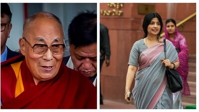 The Dalai Lama and Samajwadi Party MP Dimple Yadav. (ANI/PTI) The Dalai Lama and Samajwadi Party MP Dimple Yadav. (ANI/PTI)
