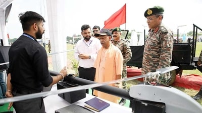 Uttar Pradesh CM Yogi Adityanath checking defence technology displayed by a SIIC-incubated startup during the Armed Forces Festival 2024. Uttar Pradesh CM Yogi Adityanath checking defence technology displayed by a SIIC-incubated startup during the Armed Forces Festival 2024.