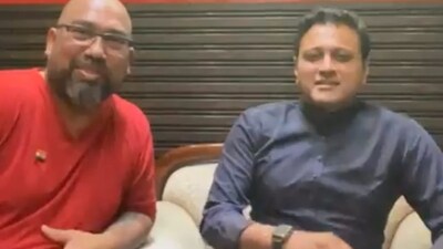 Mauris Noronha (left) with Uddhav Sena leader Abhishek Ghosalkar on a Facebook live in which the Sena leader was shot by Noronha. Mauris Noronha (left) with Uddhav Sena leader Abhishek Ghosalkar on a Facebook live in which the Sena leader was shot by Noronha.