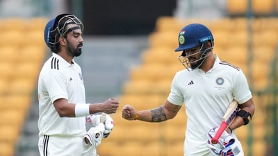 Riyan Parag (27*) and KL Rahul (23*) remained unbeaten, building a steady ship for India A. Meanwhile, Mayank Agarwal (36) and Shubman Gill (25) lost their wickets to Navdeep Saini. (PTI) Riyan Parag (27*) and KL Rahul (23*) remained unbeaten, building a steady ship for India A. Meanwhile, Mayank Agarwal (36) and Shubman Gill (25) lost their wickets to Navdeep Saini. (PTI)