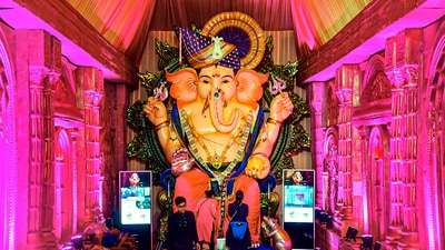 An eco-friendly statue of Lord Ganesha was part of the Ganesh Chaturthi celebrations organized by Girgaoncha Raja Sarvajanik Ganeshotsav Mandal in Mumbai on Saturday. (PTI) An eco-friendly statue of Lord Ganesha was part of the Ganesh Chaturthi celebrations organized by Girgaoncha Raja Sarvajanik Ganeshotsav Mandal in Mumbai on Saturday. (PTI)