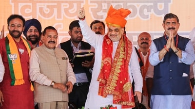 Jammu: Union Home Minister Amit Shah during a party worker meet ahead of Jammu and Kashmir Assembly elections, in Jammu, Saturday, Sept. 7, 2024. (PTI)
