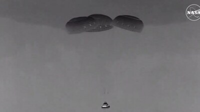 The gumdrop-shaped capsule landed gently at the White Sands Space Harbor in New Mexico (X/NASA) The gumdrop-shaped capsule landed gently at the White Sands Space Harbor in New Mexico (X/NASA)