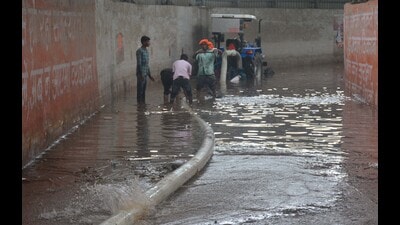 The underpass in Sector 19, Panchkula, remained inundated on Saturday, a day after the rain on Friday. (Sant Arora/HT)