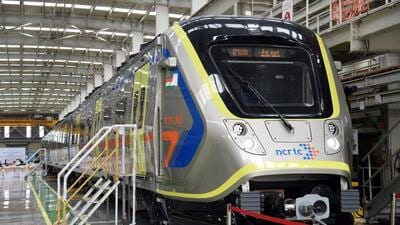With the unveiling, the agency also started the test runs of the three-coach Meerut Metro trains currently stationed at Duhai Depot in Ghaziabad. (Sakib Ali /HT PHOTO) With the unveiling, the agency also started the test runs of the three-coach Meerut Metro trains currently stationed at Duhai Depot in Ghaziabad. (Sakib Ali /HT PHOTO)