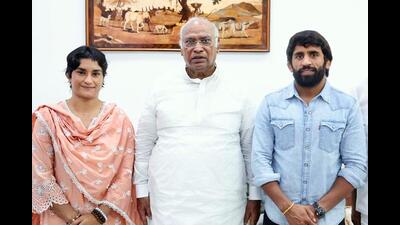Wrestlers Vinesh Phogat and Bajrang Punia joined the Congress on Friday. (ANI)