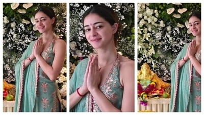 Ananya Panday celebrated with a pastel green lehenga with pink floral embroidery. Without any makeup, she opted only for a Marathi bindi for her look. It's simple, elegant , and radiated chic minimalism. (Instagram/@ananyapanday) Ananya Panday celebrated with a pastel green lehenga with pink floral embroidery. Without any makeup, she opted only for a Marathi bindi for her look. It's simple, elegant , and radiated chic minimalism. (Instagram/@ananyapanday)