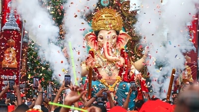 Devotees carry the idol of Lord Ganesha as the celebrations for Ganesh Chaturthi begin. (Snehal Sontakke/ANI) Devotees carry the idol of Lord Ganesha as the celebrations for Ganesh Chaturthi begin. (Snehal Sontakke/ANI)