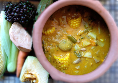 Khatkhate is a medley of vegetables like pumpkin, colocasia root, raw banana, radish, carrot, corn on the cob, drumstick, potato, and yam.