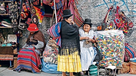 The market in La Paz, Bolivia. It is run by woman witch-doctors or brujas who specialise in herbal remedies, create amulets and offer little statuettes and desiccated frogs (for good luck). (Getty Images)