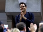 Roger Federer reacts during the US Open.