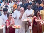 Nita Ambani and Tina Ambani performed the aarti together at the Antilia Ganesh Chaturthi celebrations. Nita Ambani and Tina Ambani performed the aarti together at the Antilia Ganesh Chaturthi celebrations.