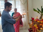 On Saturday, Aamir Khan attended Ganesh Chaturthi celebrations at the Ambani house in Mumbai.

