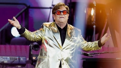 Elton John performs at the Glastonbury Festival site in Somerset, Britain. (Reuters)
